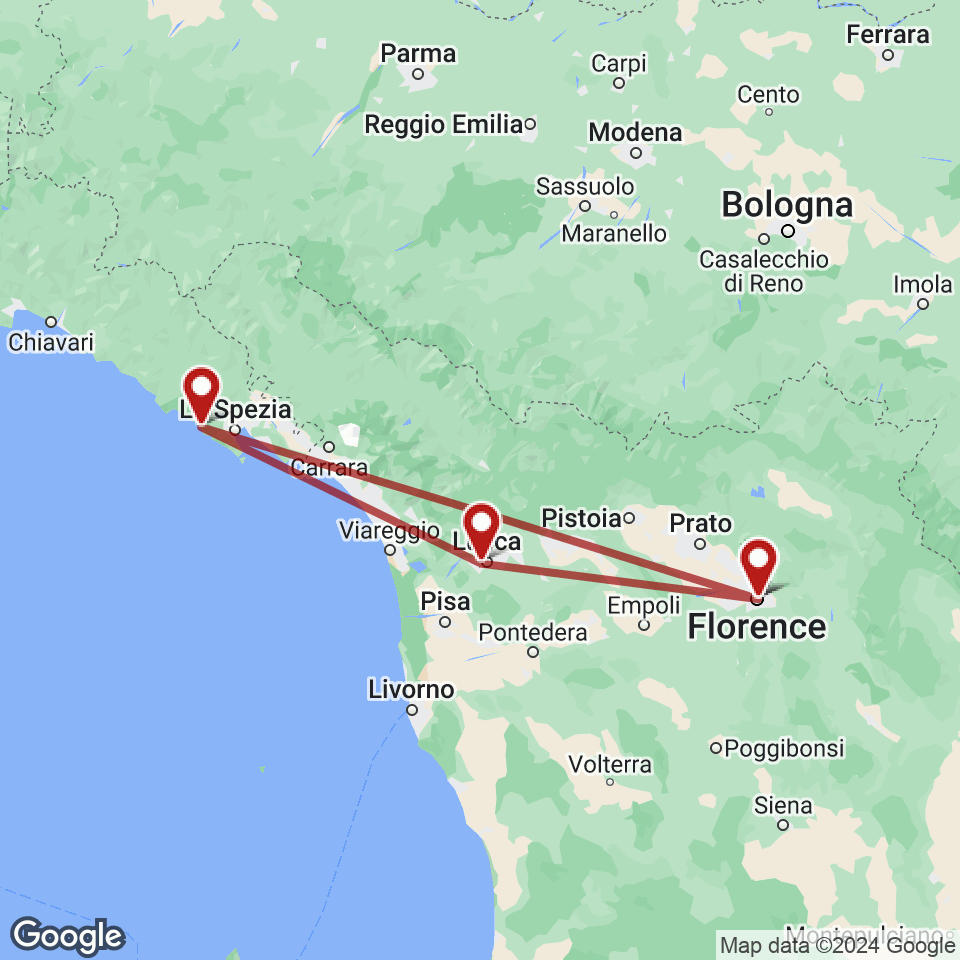 Route for Florence, Lucca, Manarola, Florence tour